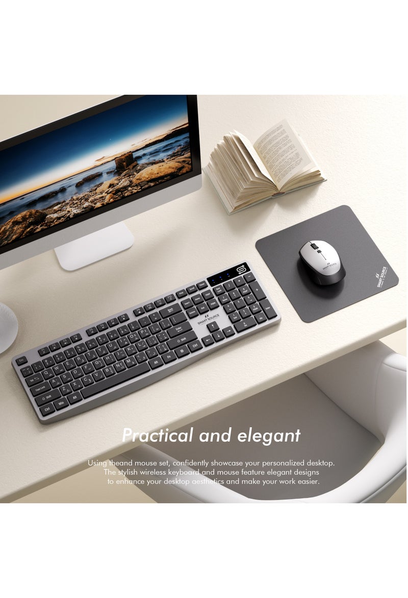 SMART SOURCE Wireless Keyboard and Mouse Combo With Mouse Pad & Batteries - 2.4GHz Ultra-Slim Ergonomic Desktop Set, English & Arabic Layout, for PC, Laptop, All-in-One Package For Windows & Mac - Image 3